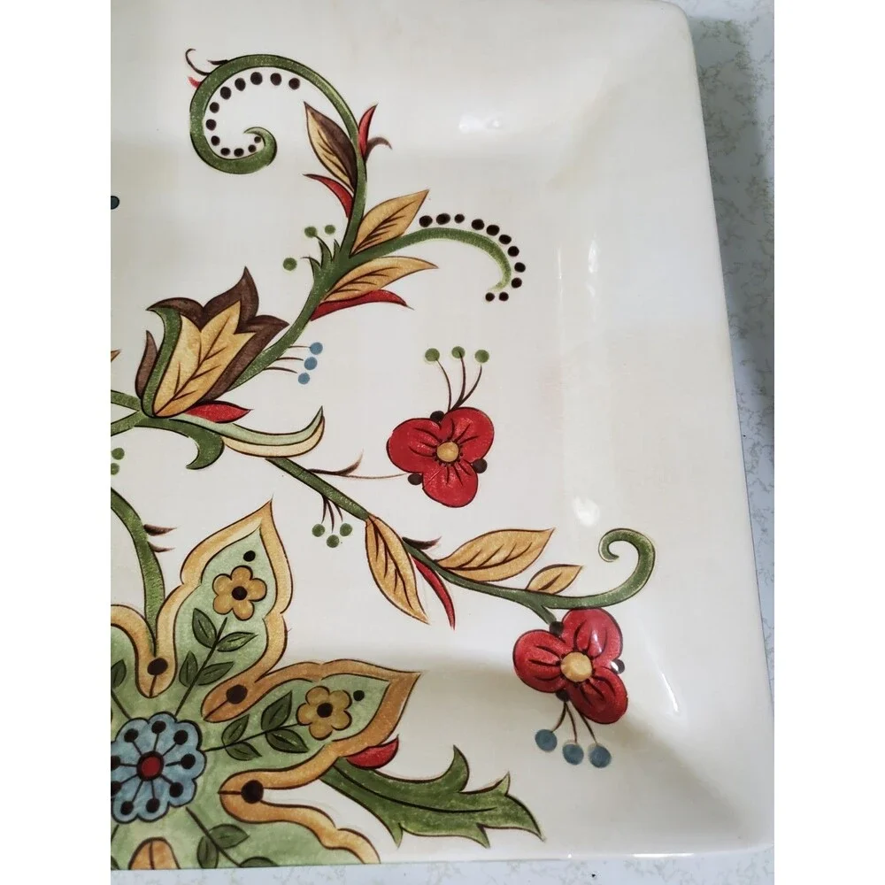 Carynthum by Pier 1 Imports 16” Rectangular Serving Plate Floral Design